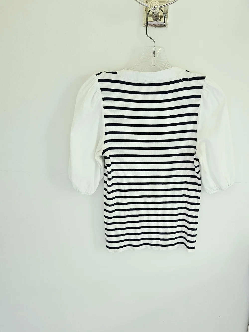 J. Crew Navy Stripe Puff Sleeve Top